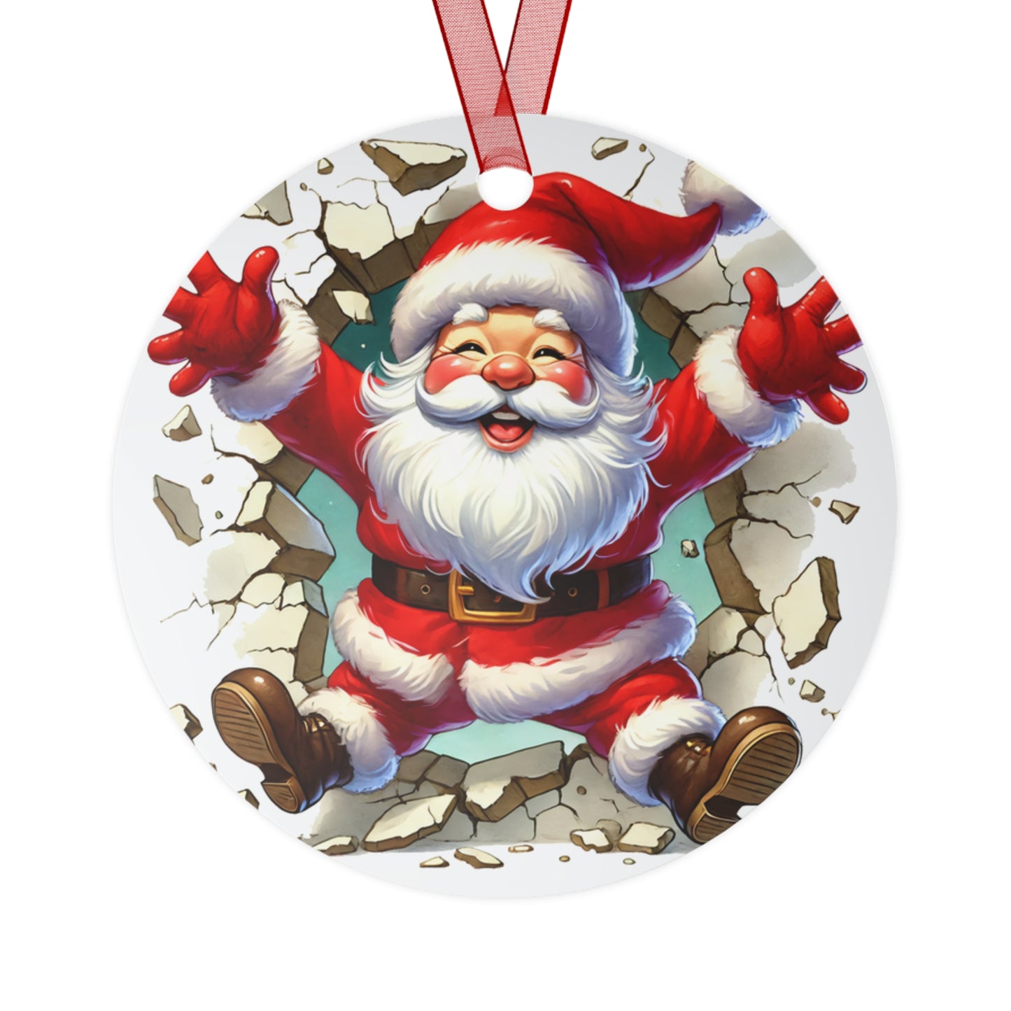 Santa Burst Through Metal Ornament (2 Sided)