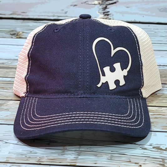 Baseball Cap - Puzzle Piece in Heart w. Leatherette Patch Design