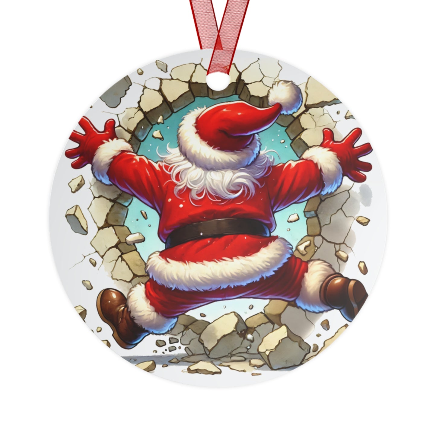 Santa Burst Through Metal Ornament (2 Sided)