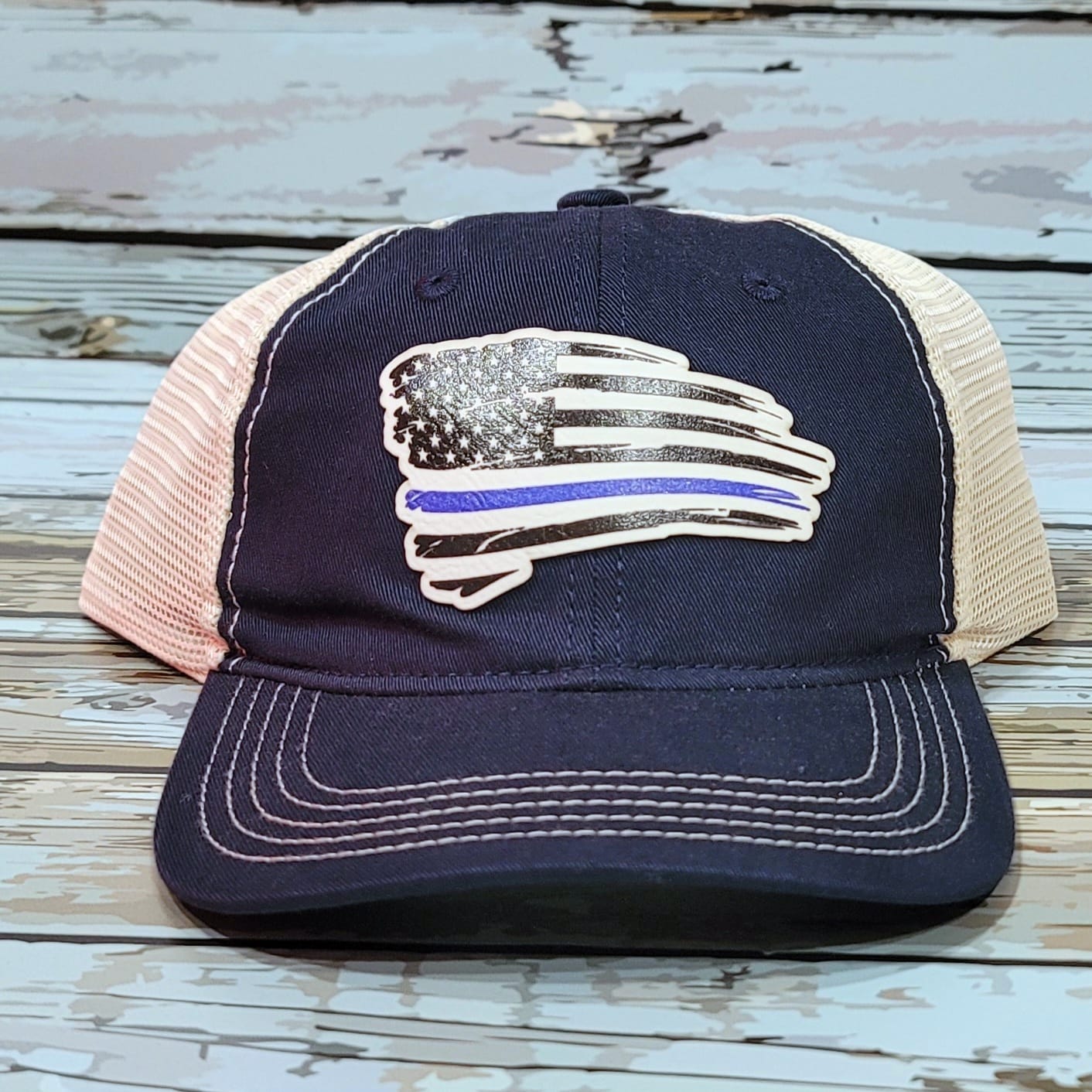 Baseball Cap - American Flag  w. Leatherette Patch Support the Blue Design