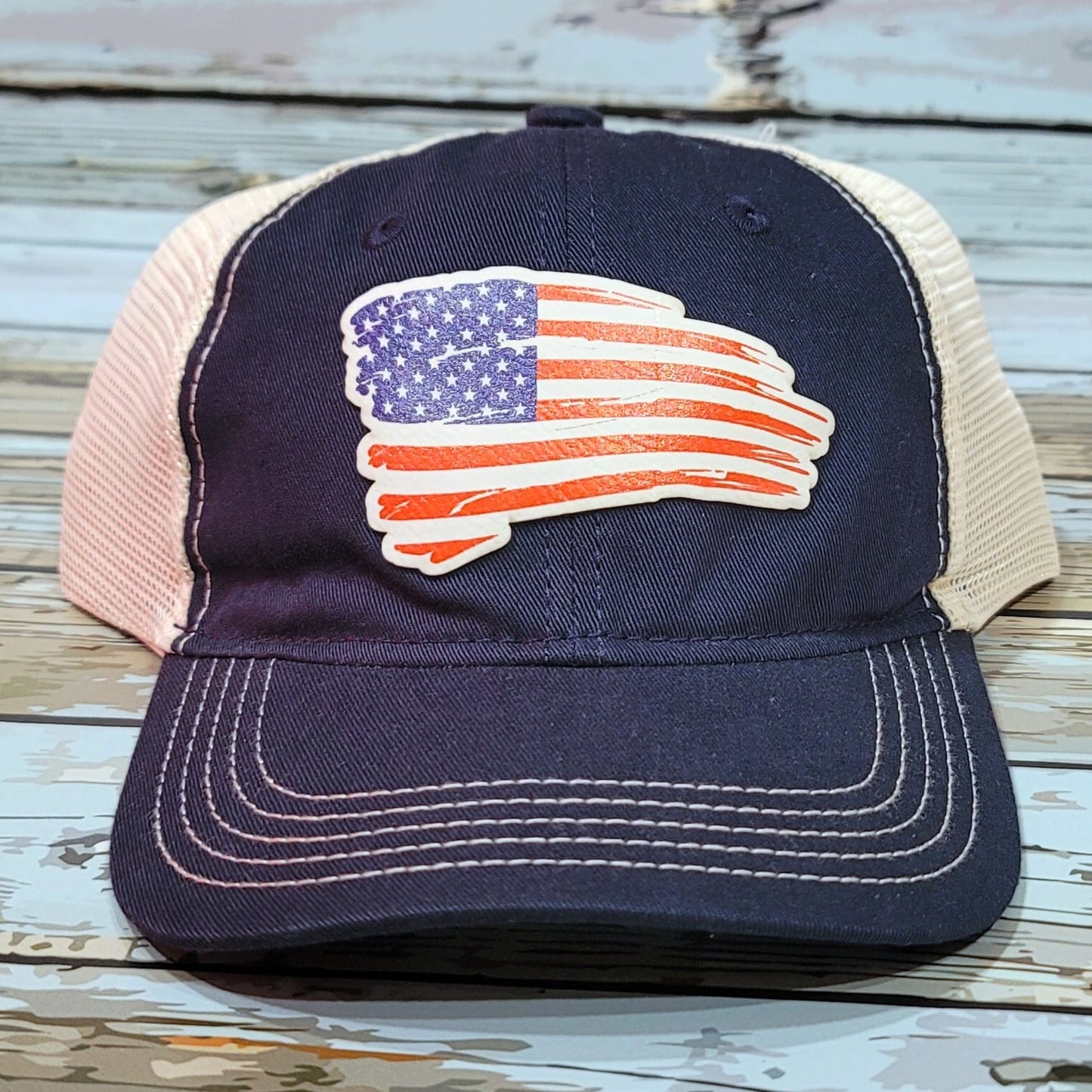 Baseball Cap - American Flag w. Leatherette Patch Design