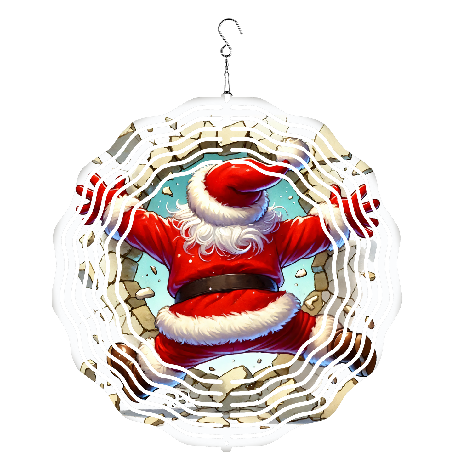 10in Wind Spinner - 2 Sided Santa Burst Through