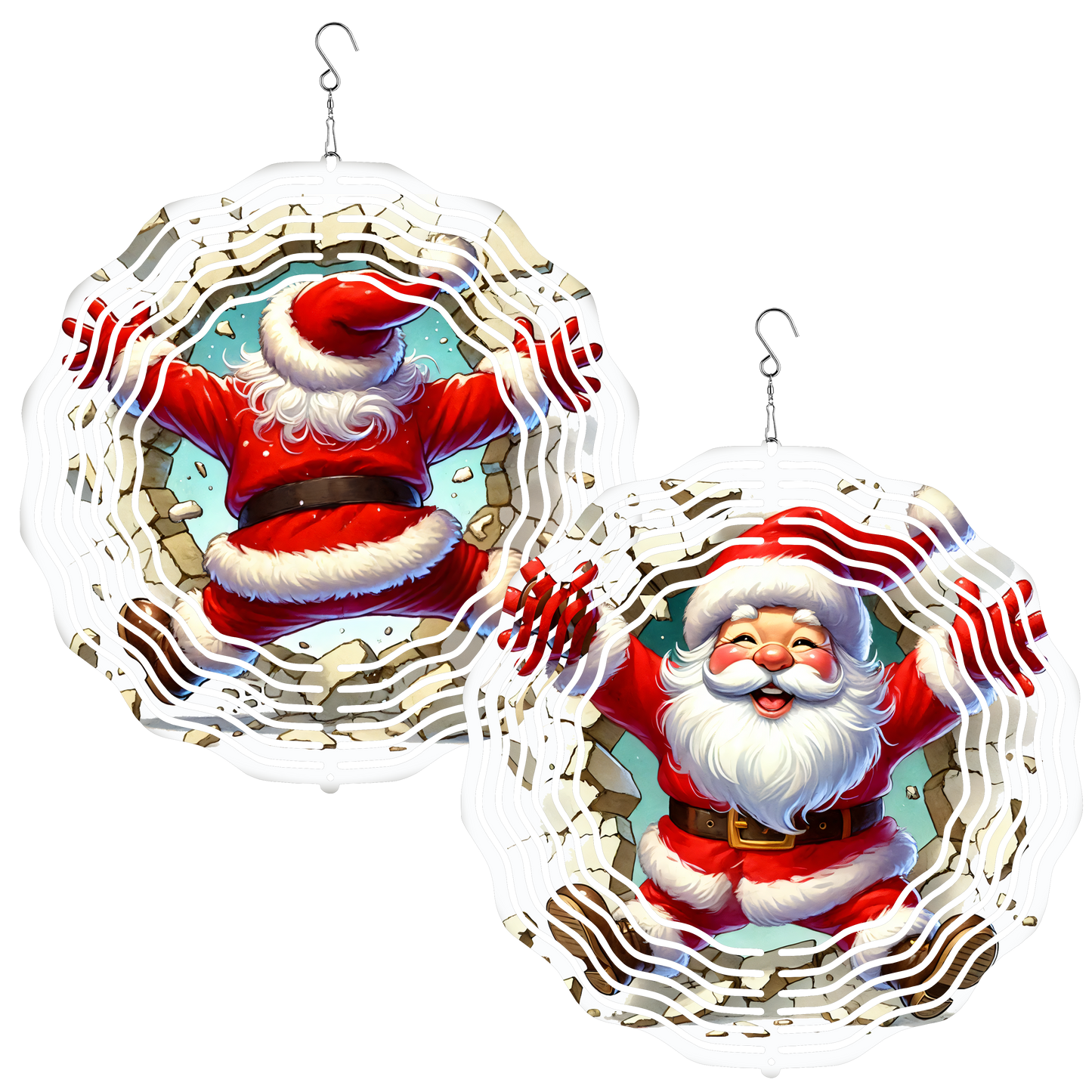 10in Wind Spinner - 2 Sided Santa Burst Through