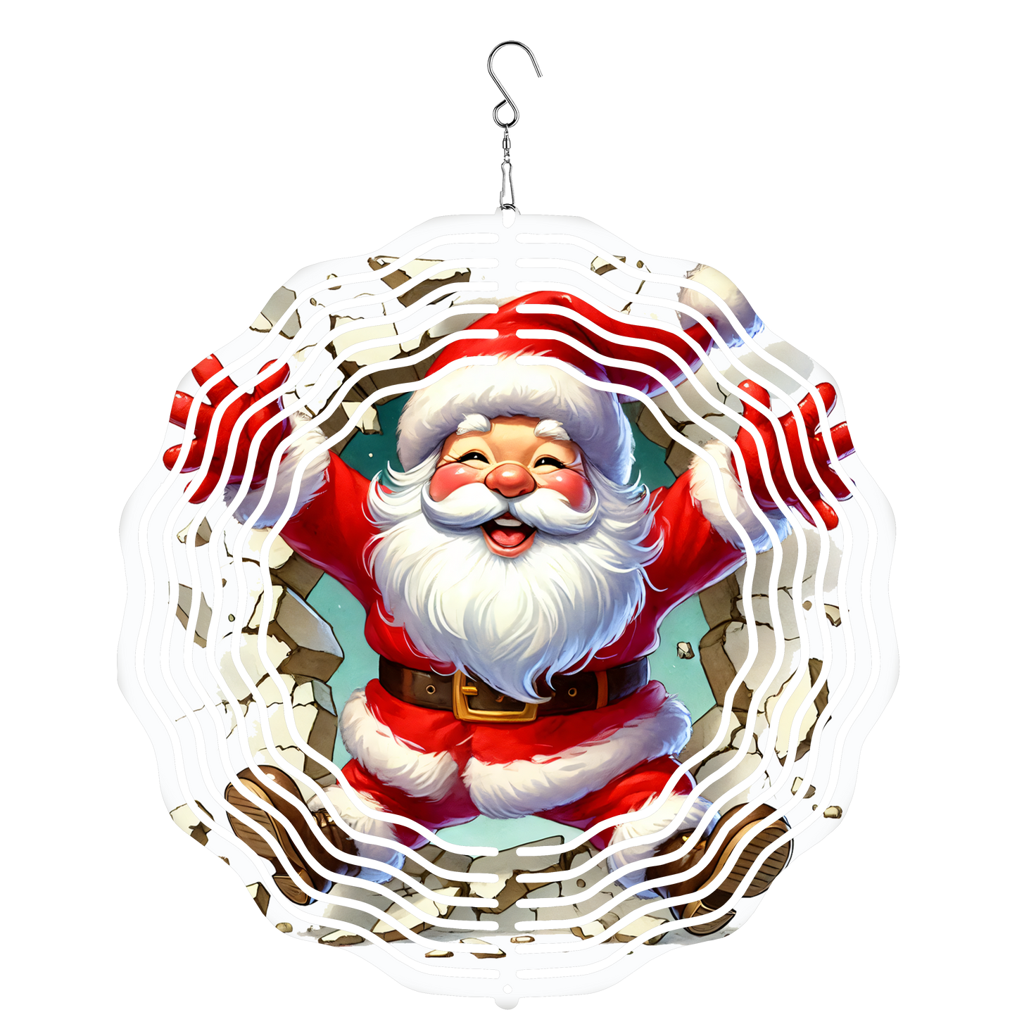 10in Wind Spinner - 2 Sided Santa Burst Through